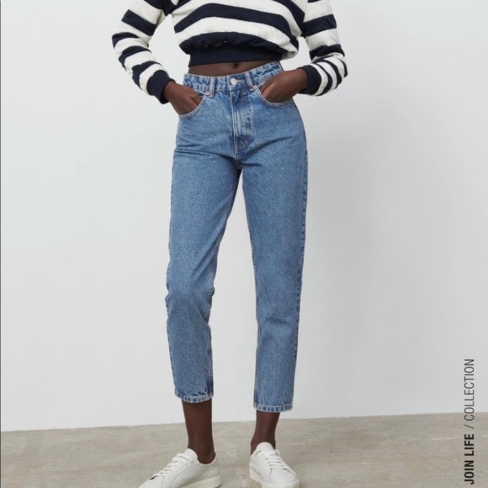 ZARA High-waisted Washed Moms Fit Jeans